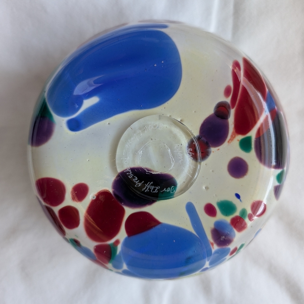 Blake Street Glass Studio Handmade Multicolor Art Glass Bowl Signed - Picture 10 of 14